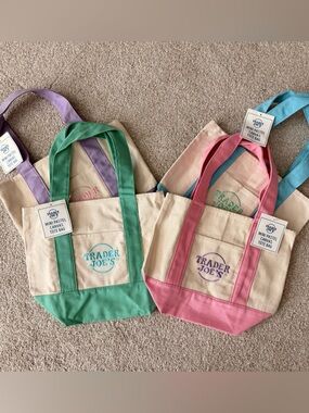 Trader Joe's Mini Tote Set - Pink, Green, Purple, Blue